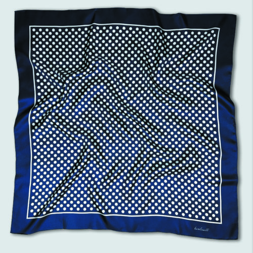 Šilkinė skarelė tamsiai mėlyna su taškeliais, Skarelė iš natūralaus šilko. Su žirneliu raštu.